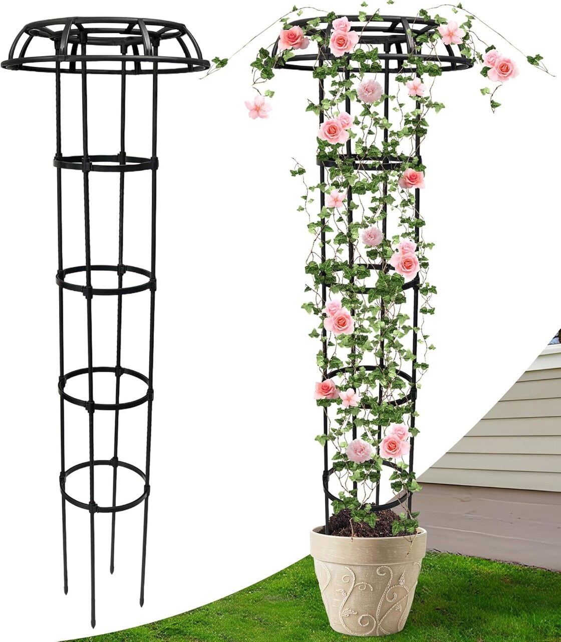 65" Garden Trellis for Climbing Plants – Outdoor Mushroom-Top Trellis for Potted Plants, Vines, Roses, Clematis, and Vegetables, Plant Support, 1 Pack